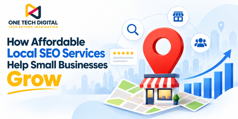 Local SEO services for small businesses with location pin and business growth illustration