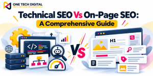 Technical SEO vs On-Page SEO comprehensive guide infographic by One Tech Digital