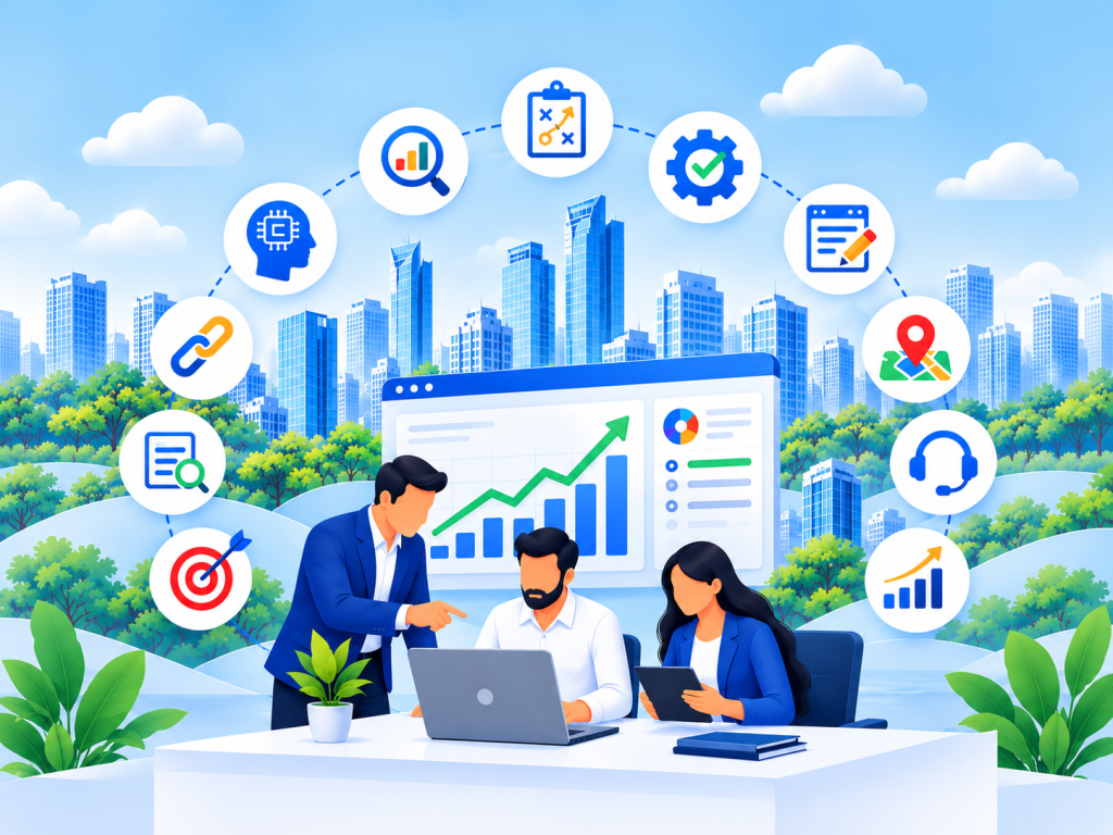 SEO strategy and digital marketing team working on business growth and search optimisation